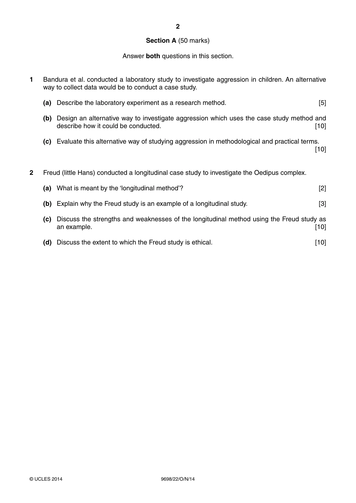 Cambridge A Level Psychology 9698 2014 Oct/Nov Paper 2 · Variant 2 question paper, page 2 of 4