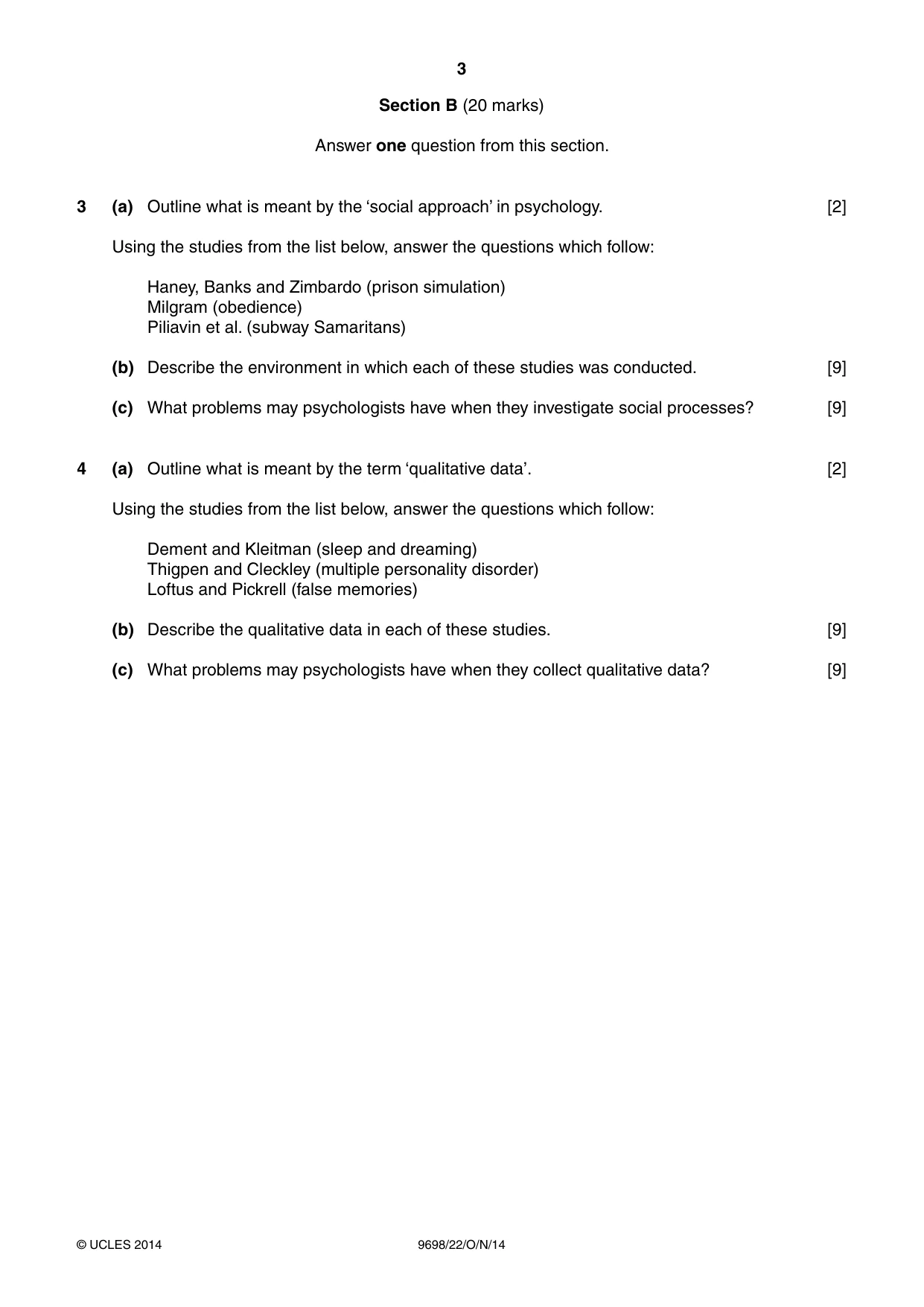 Cambridge A Level Psychology 9698 2014 Oct/Nov Paper 2 · Variant 2 question paper, page 3 of 4