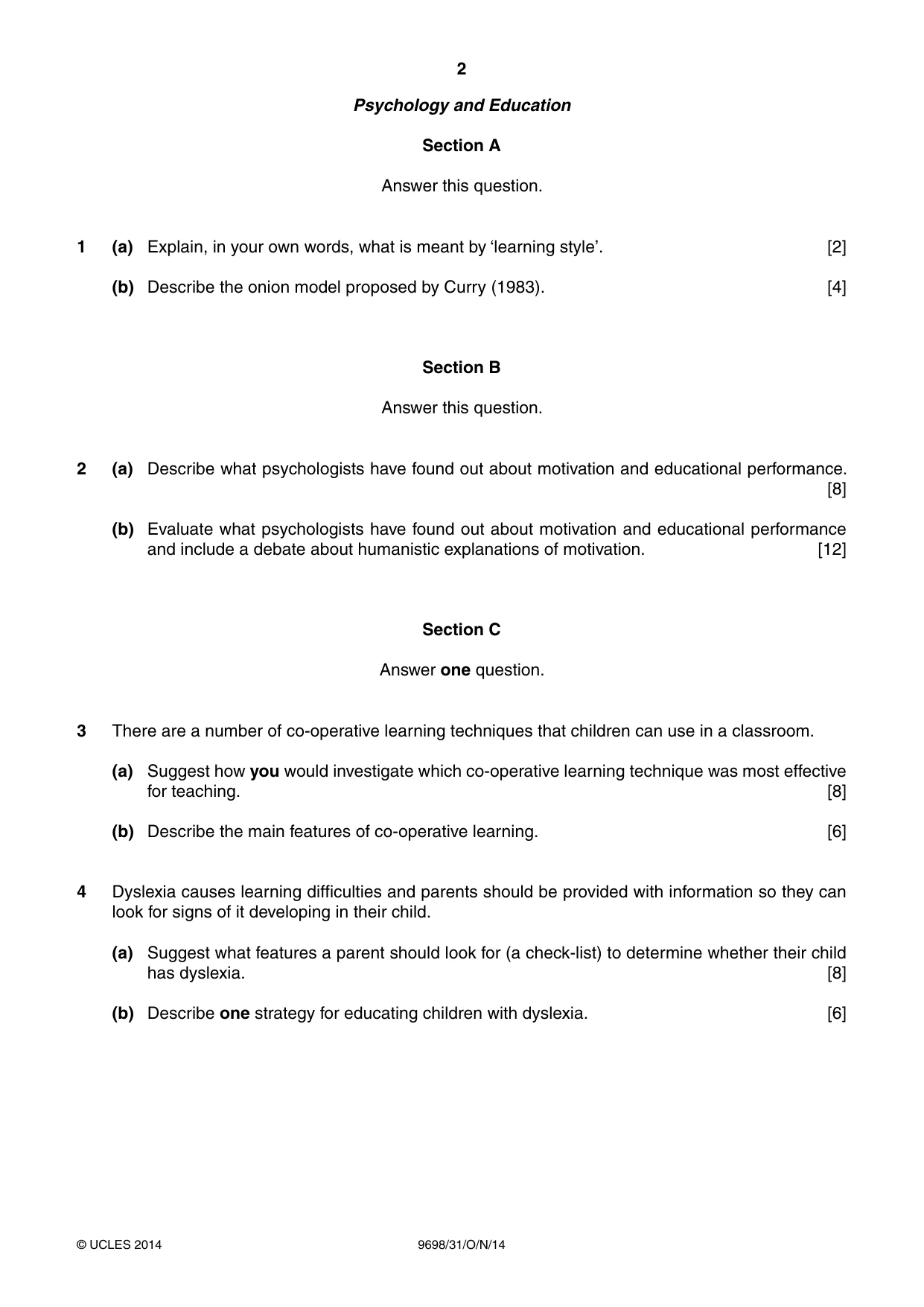 Cambridge A Level Psychology 9698 2014 Oct/Nov Paper 3 · Variant 1 question paper, page 2 of 8