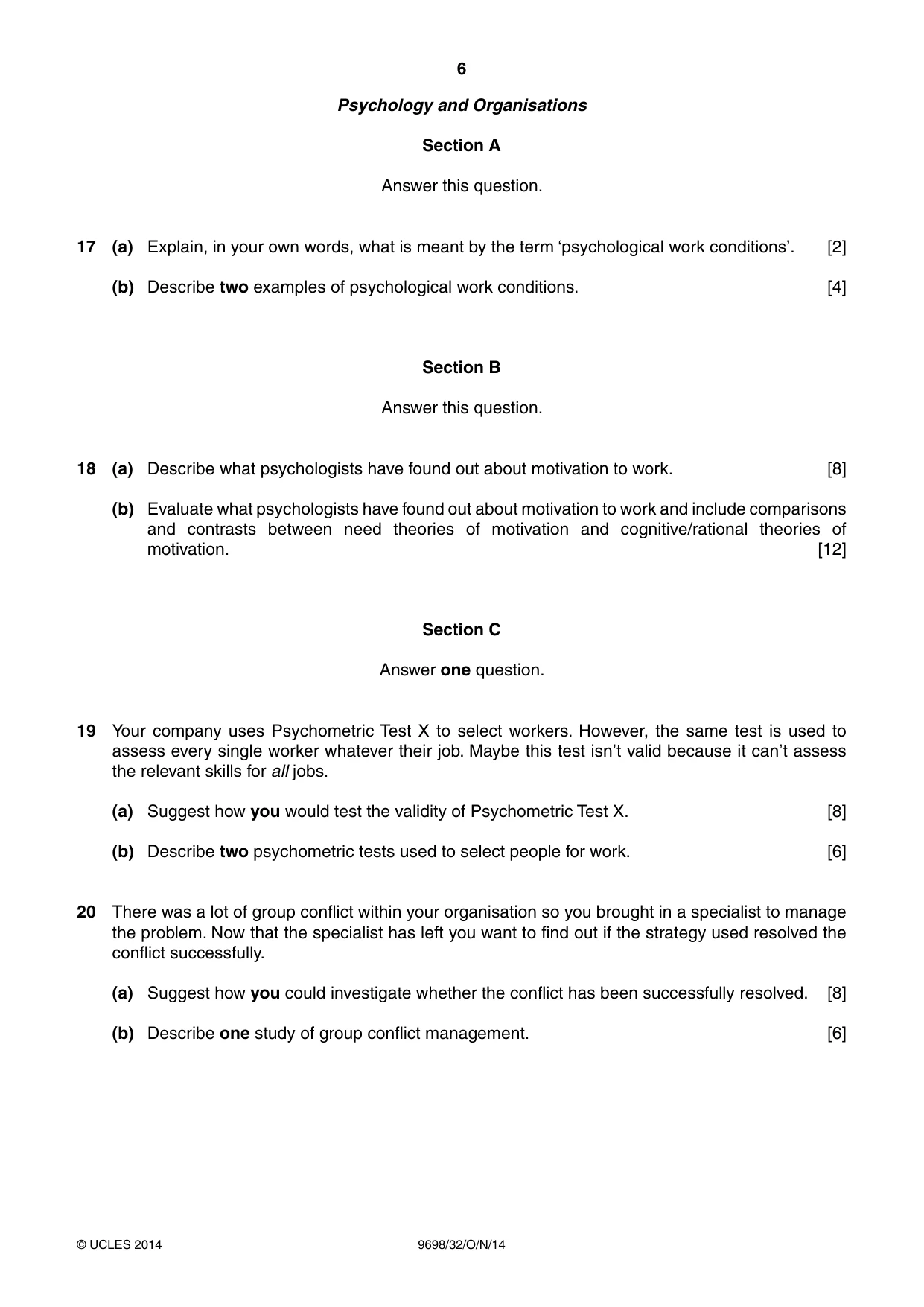 Cambridge A Level Psychology 9698 2014 Oct/Nov Paper 3 · Variant 2 question paper, page 6 of 8