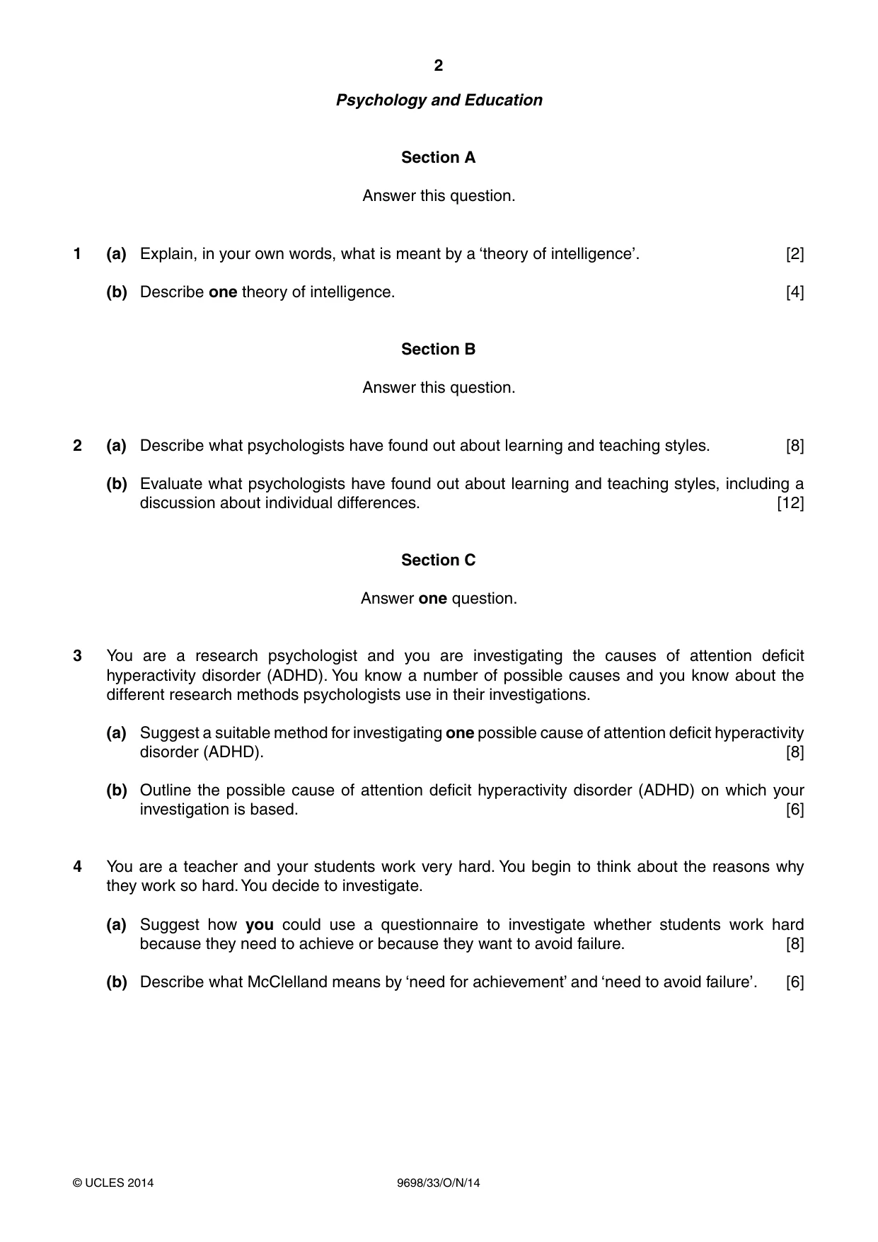 Cambridge A Level Psychology 9698 2014 Oct/Nov Paper 3 · Variant 3 question paper, page 2 of 8