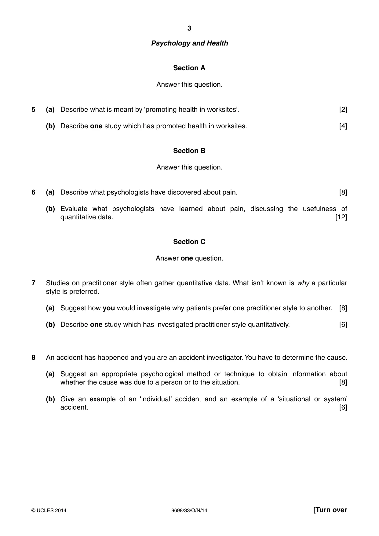 Cambridge A Level Psychology 9698 2014 Oct/Nov Paper 3 · Variant 3 question paper, page 3 of 8