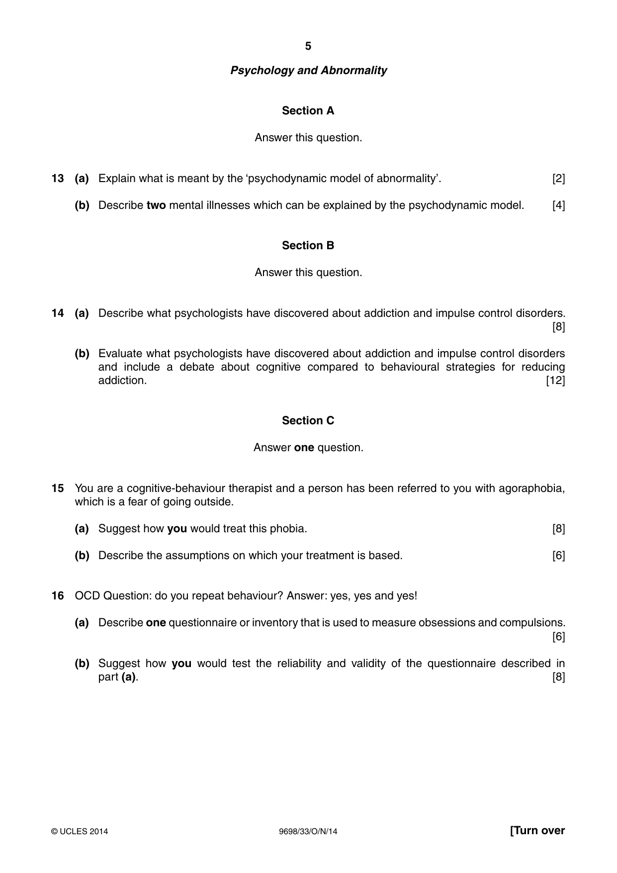 Cambridge A Level Psychology 9698 2014 Oct/Nov Paper 3 · Variant 3 question paper, page 5 of 8