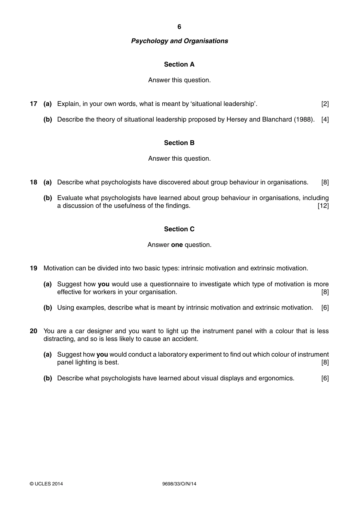 Cambridge A Level Psychology 9698 2014 Oct/Nov Paper 3 · Variant 3 question paper, page 6 of 8