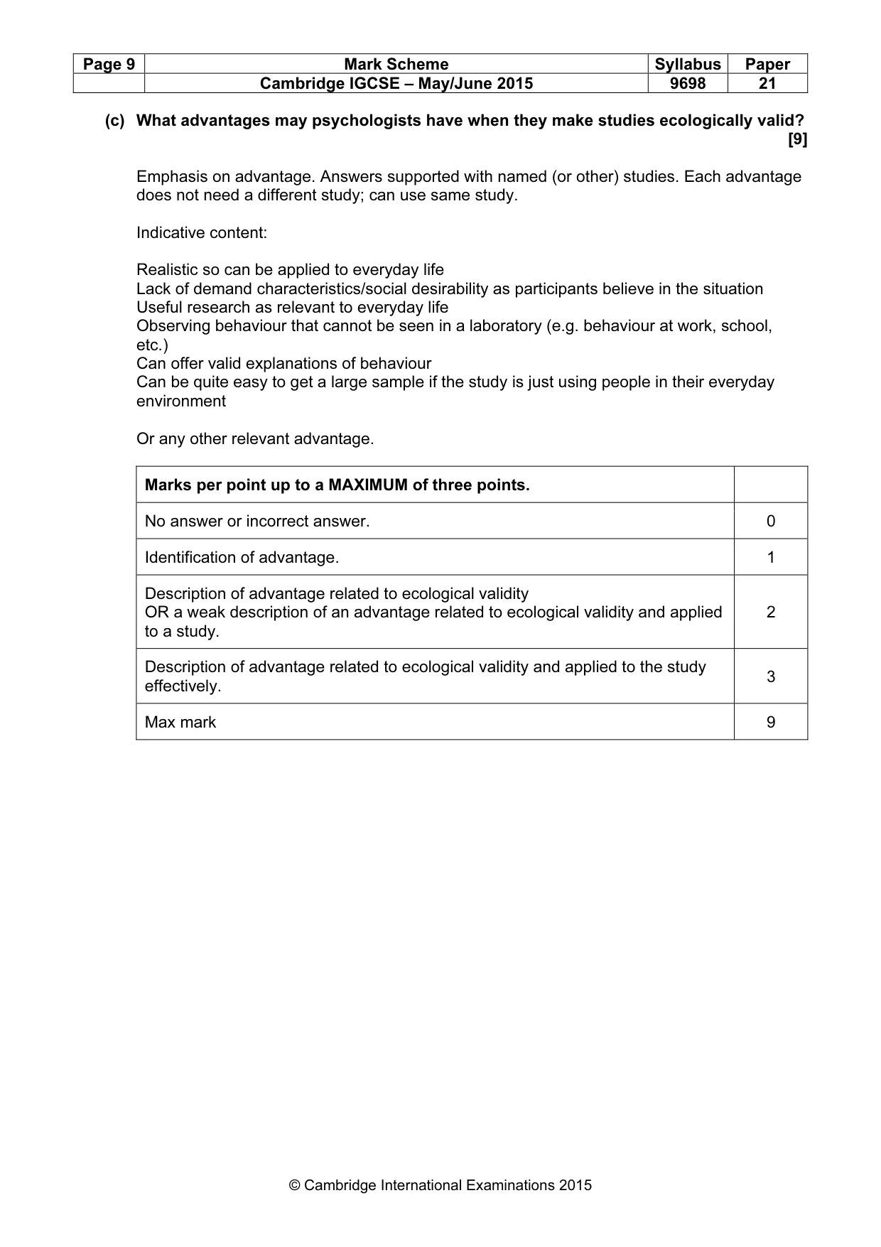 Mark scheme, page 9 of 11
