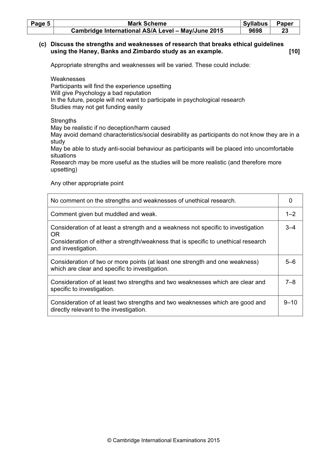 Mark scheme, page 5 of 10
