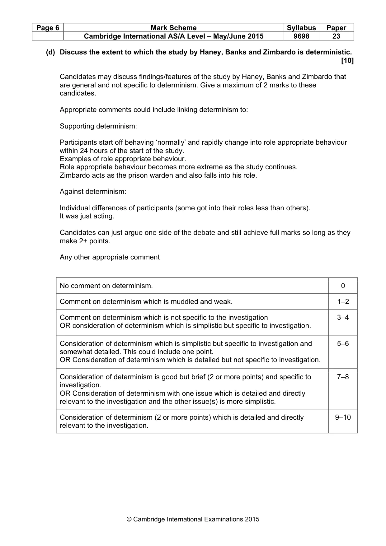 Mark scheme, page 6 of 10