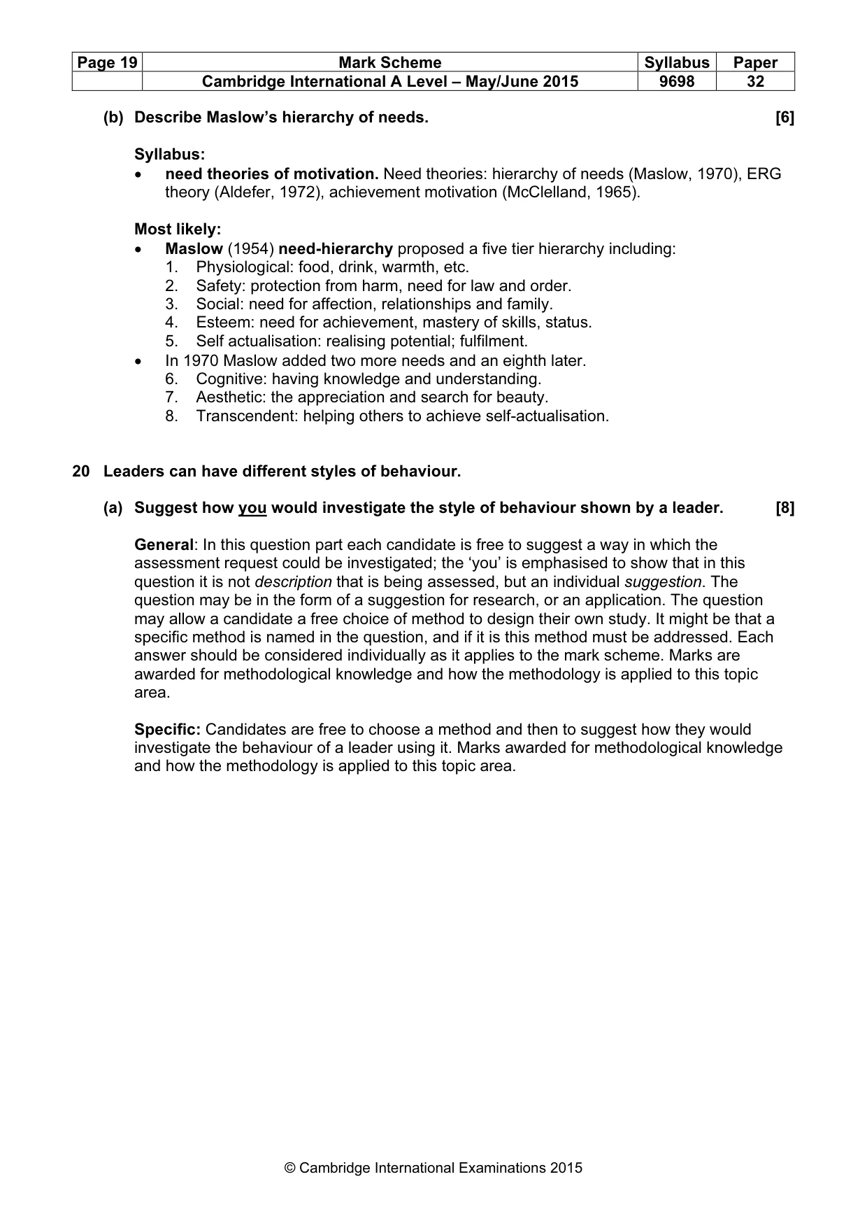 Mark scheme, page 19 of 20