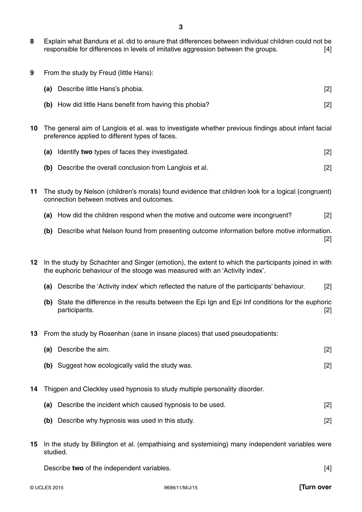 Cambridge A Level Psychology 9698 2015 May/June Paper 1 · Variant 1 question paper, page 3 of 4