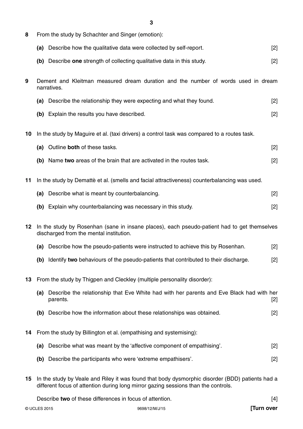Cambridge A Level Psychology 9698 2015 May/June Paper 1 · Variant 2 question paper, page 3 of 4