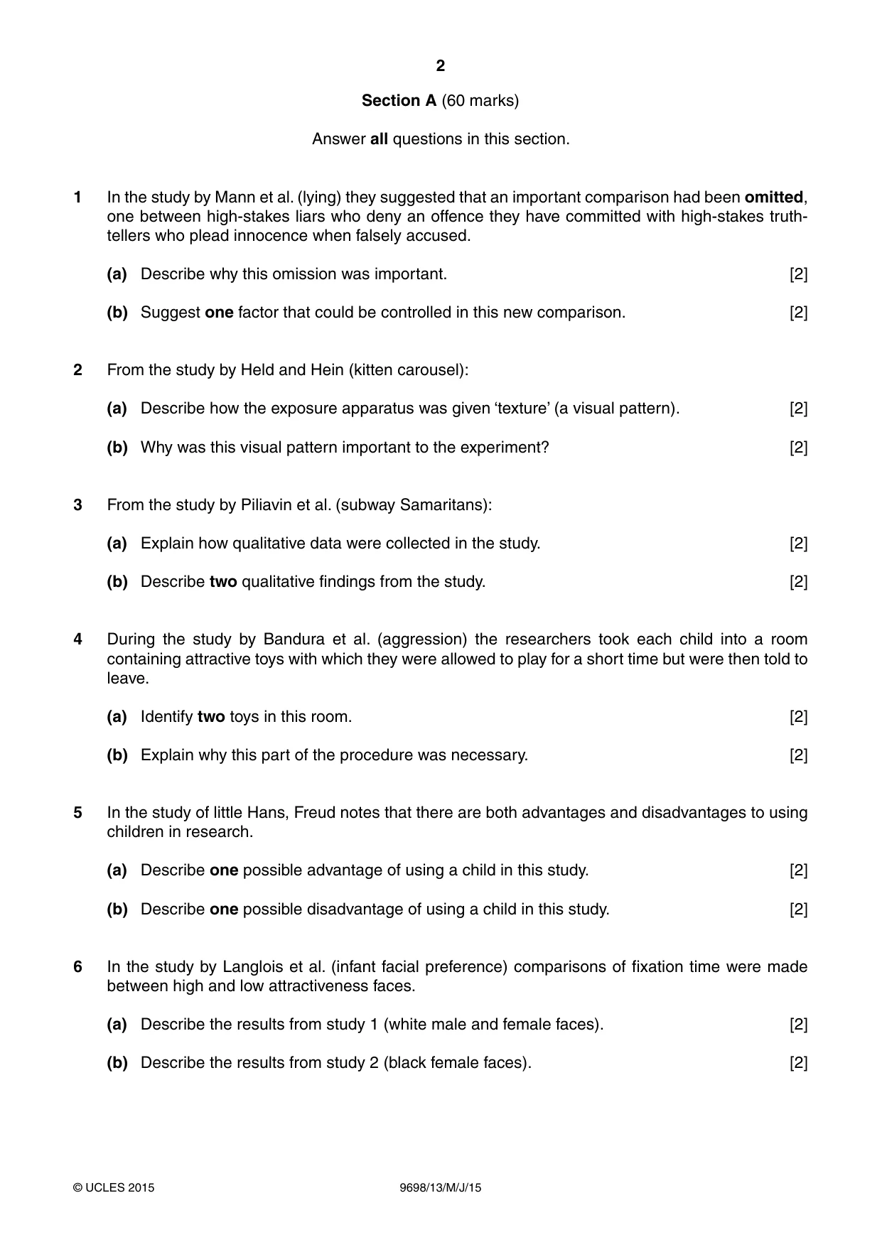 Cambridge A Level Psychology 9698 2015 May/June Paper 1 · Variant 3 question paper, page 2 of 4