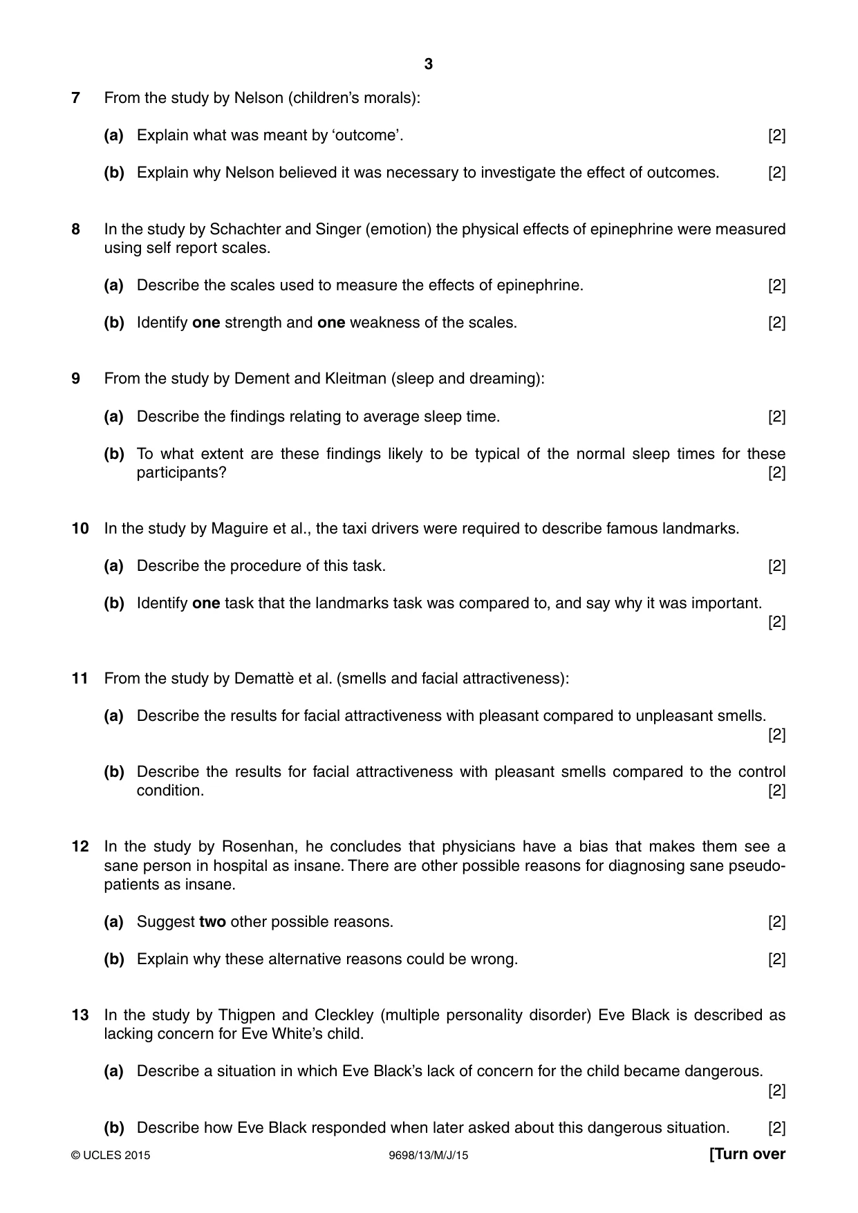 Cambridge A Level Psychology 9698 2015 May/June Paper 1 · Variant 3 question paper, page 3 of 4