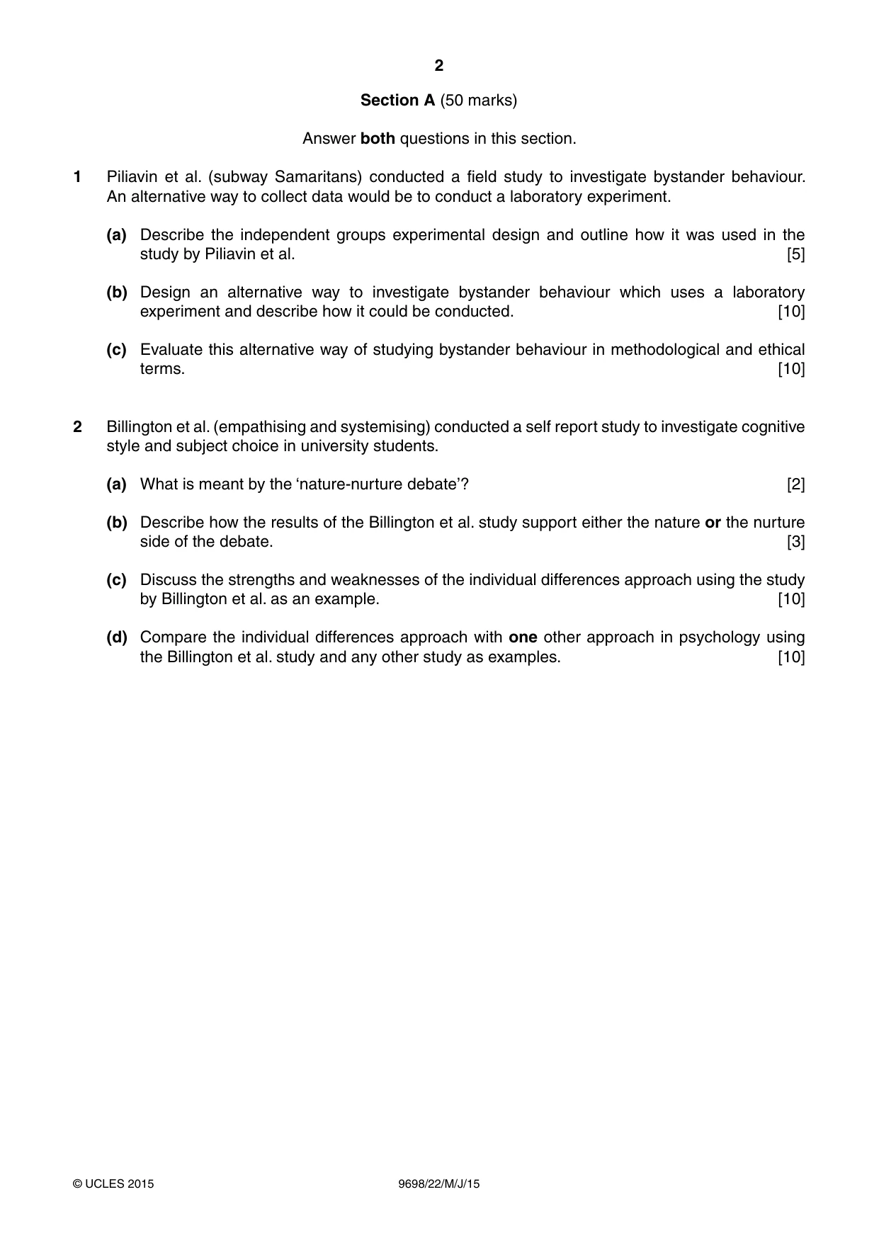 Cambridge A Level Psychology 9698 2015 May/June Paper 2 · Variant 2 question paper, page 2 of 4