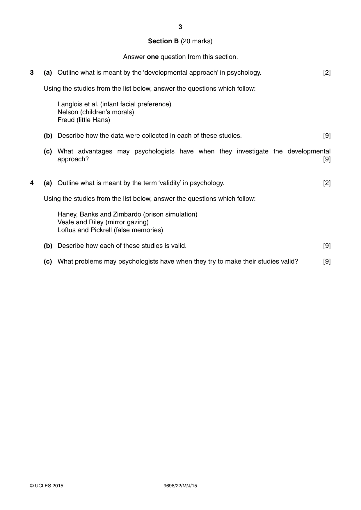 Cambridge A Level Psychology 9698 2015 May/June Paper 2 · Variant 2 question paper, page 3 of 4