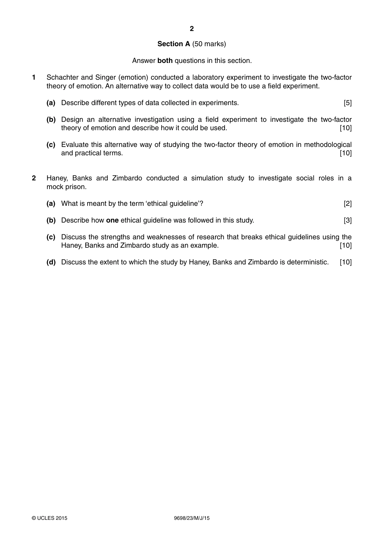 Cambridge A Level Psychology 9698 2015 May/June Paper 2 · Variant 3 question paper, page 2 of 4