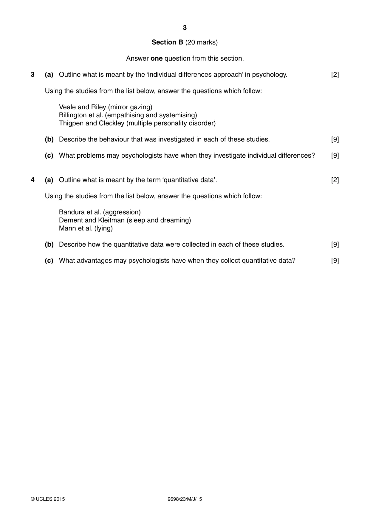 Cambridge A Level Psychology 9698 2015 May/June Paper 2 · Variant 3 question paper, page 3 of 4