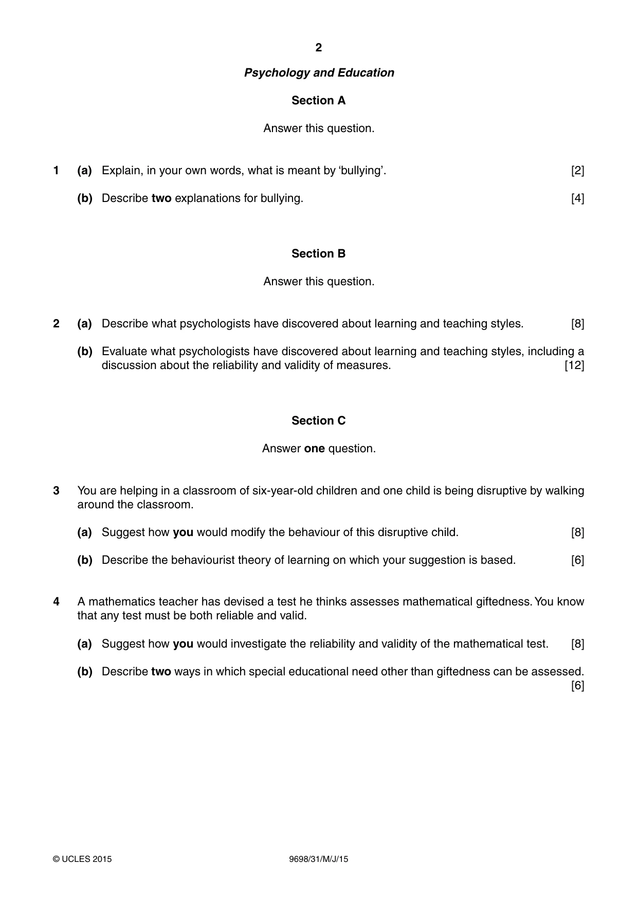 Cambridge A Level Psychology 9698 2015 May/June Paper 3 · Variant 1 question paper, page 2 of 8