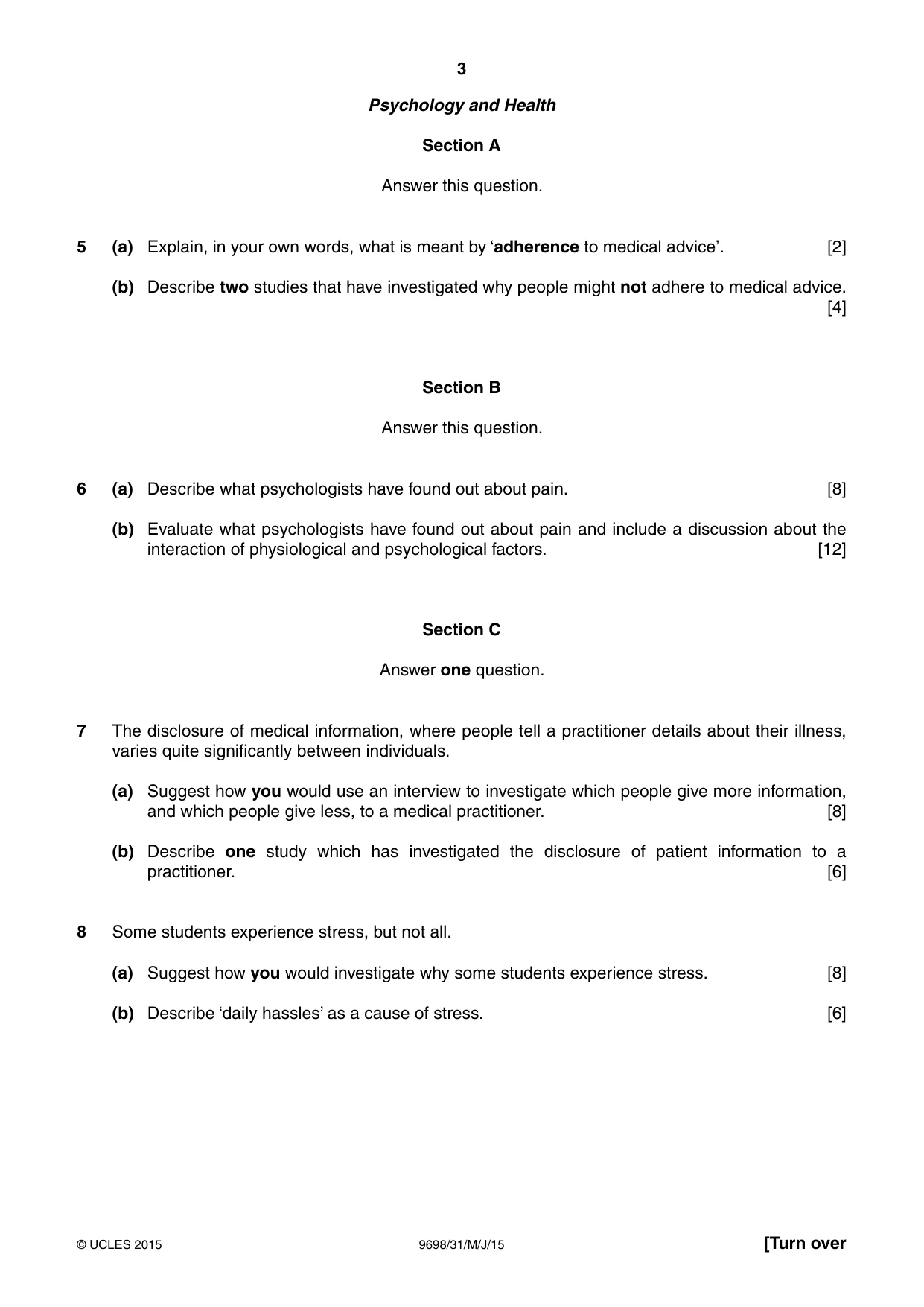 Cambridge A Level Psychology 9698 2015 May/June Paper 3 · Variant 1 question paper, page 3 of 8
