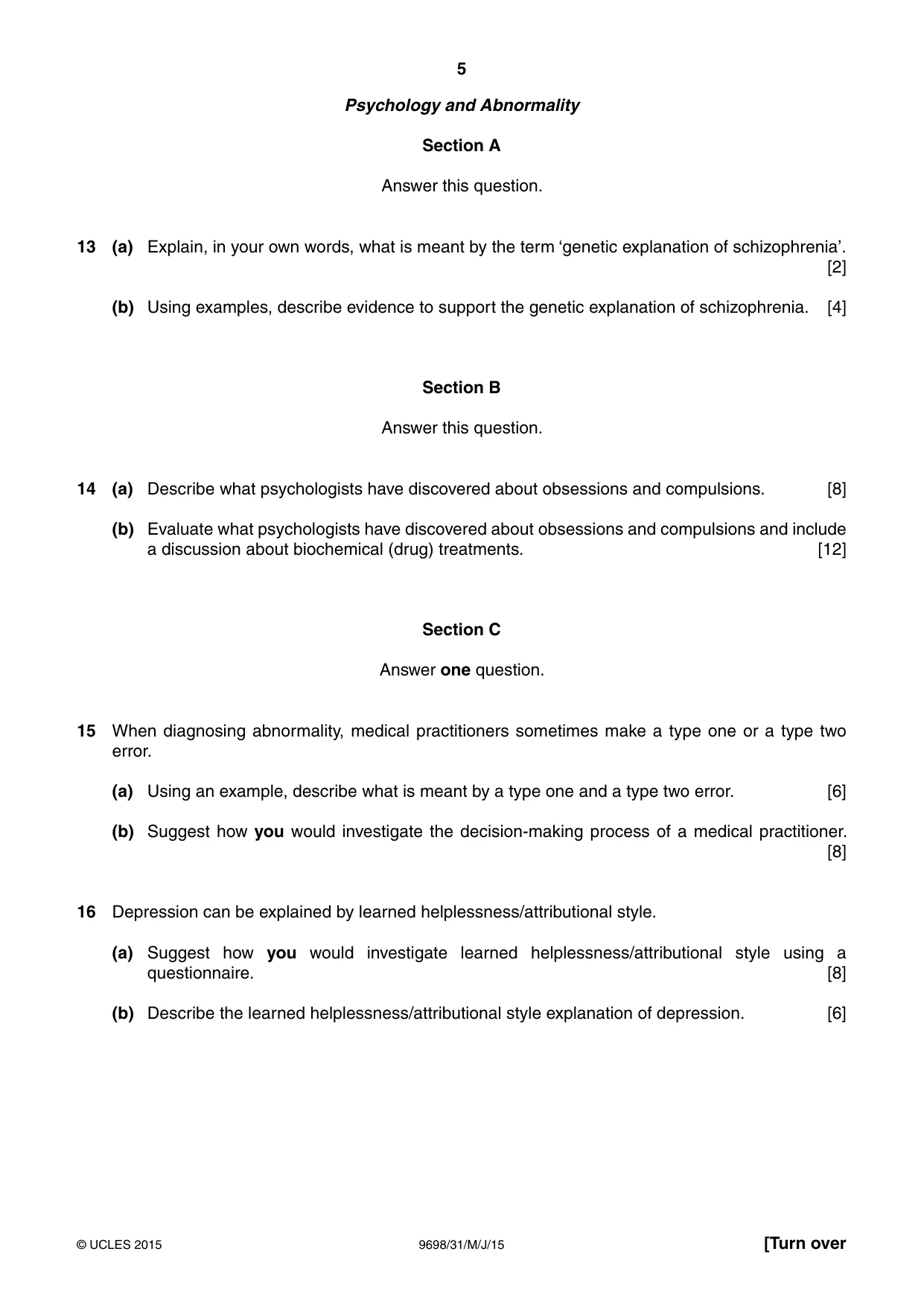 Cambridge A Level Psychology 9698 2015 May/June Paper 3 · Variant 1 question paper, page 5 of 8