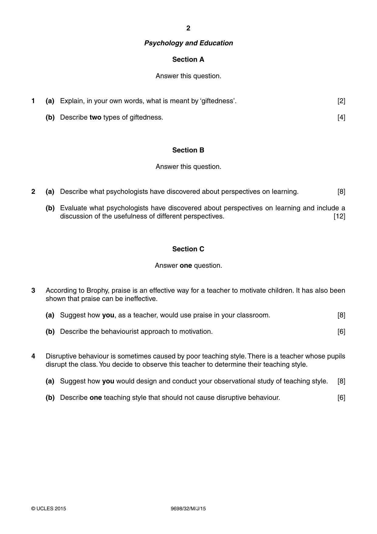Cambridge A Level Psychology 9698 2015 May/June Paper 3 · Variant 2 question paper, page 2 of 8