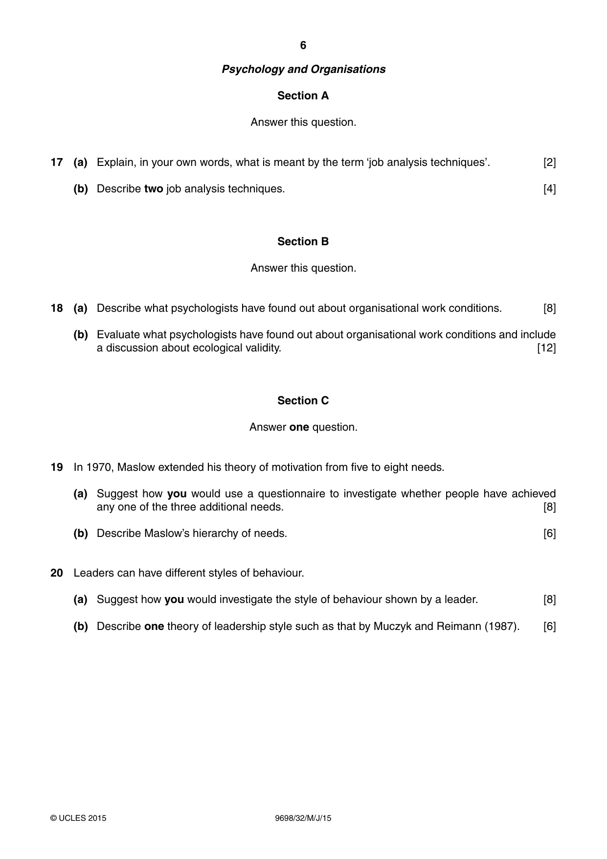 Cambridge A Level Psychology 9698 2015 May/June Paper 3 · Variant 2 question paper, page 6 of 8