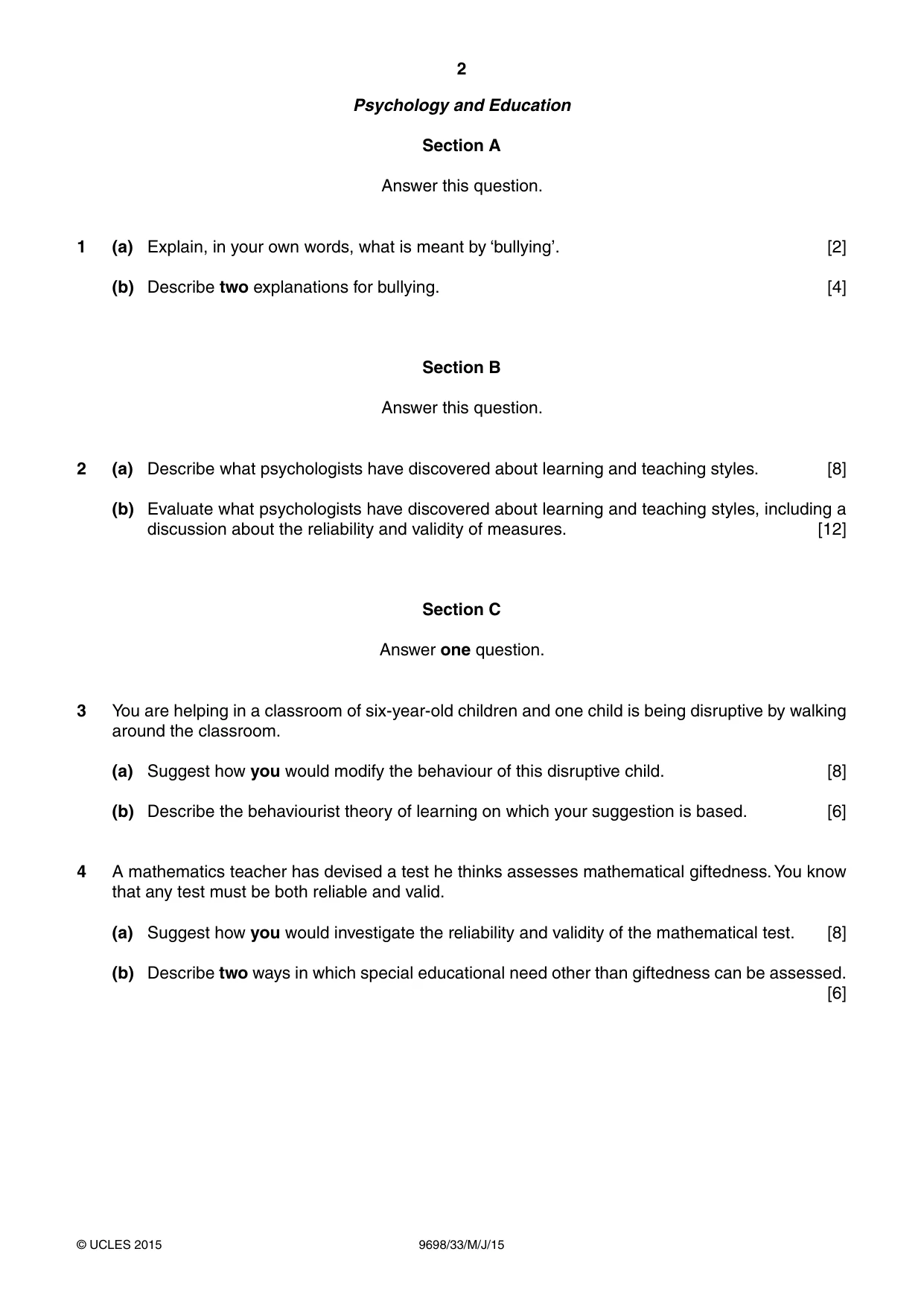Cambridge A Level Psychology 9698 2015 May/June Paper 3 · Variant 3 question paper, page 2 of 8