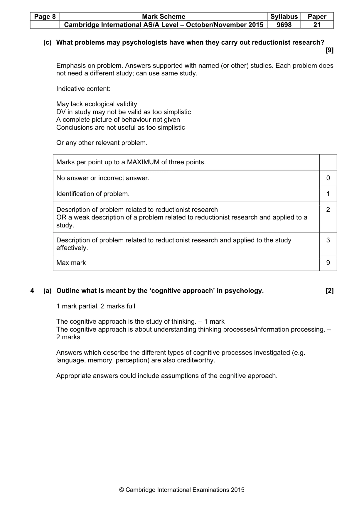 Mark scheme, page 8 of 10