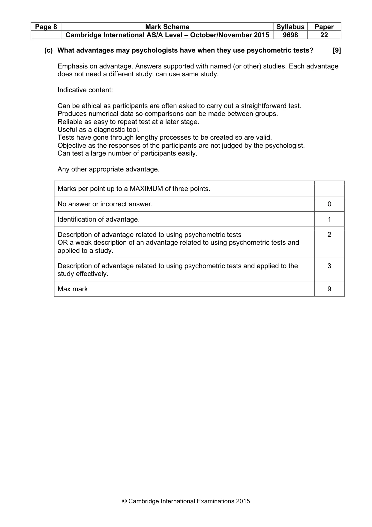 Mark scheme, page 8 of 10