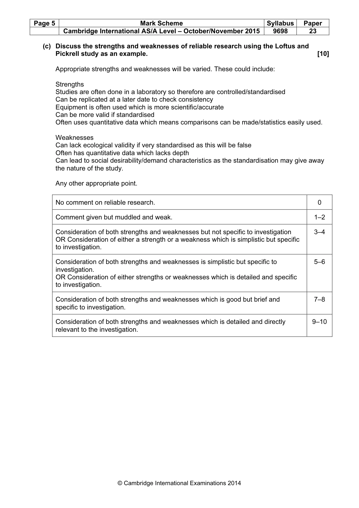 Mark scheme, page 5 of 10