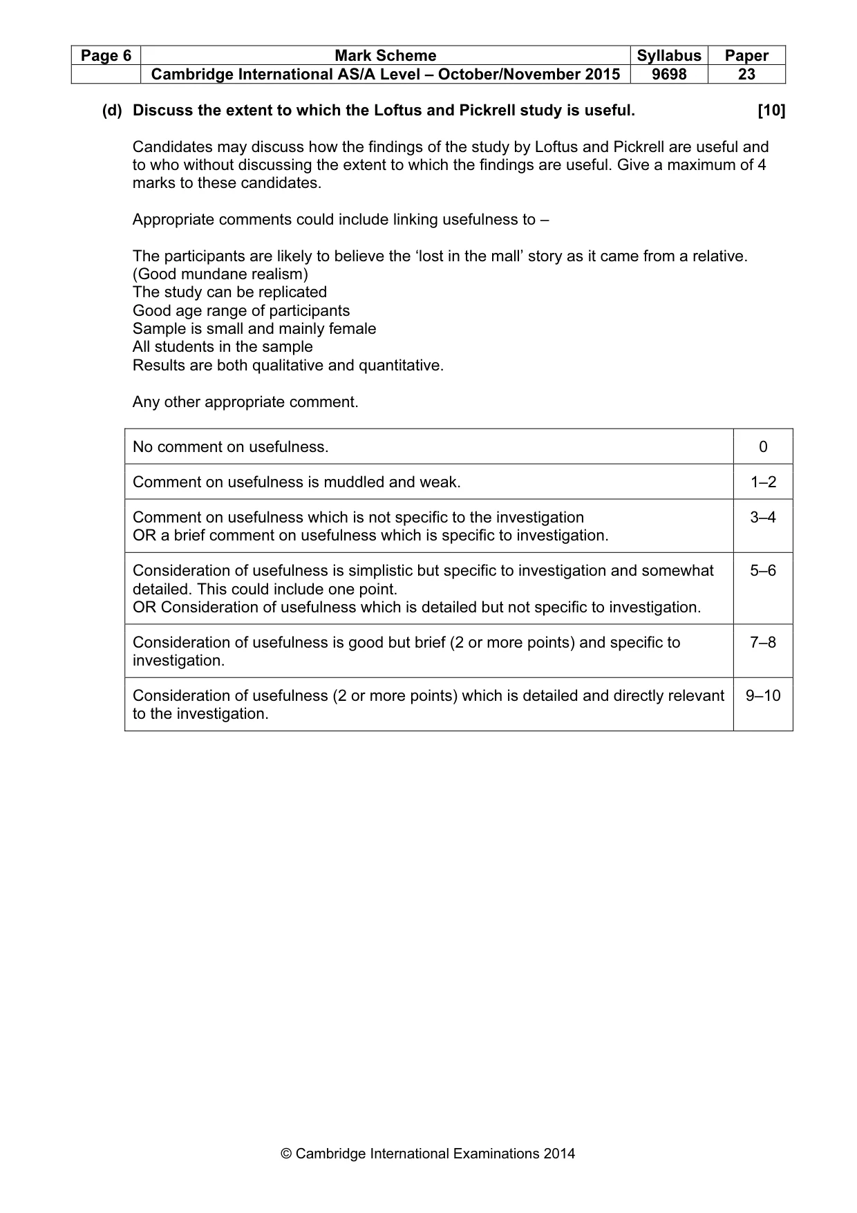 Mark scheme, page 6 of 10