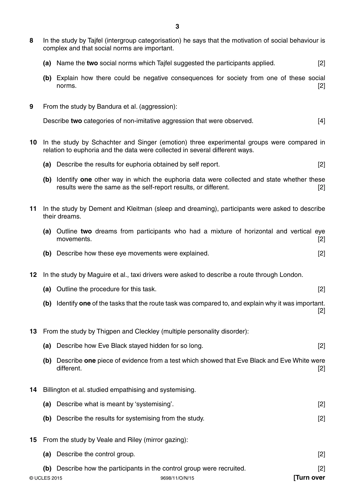 Cambridge A Level Psychology 9698 2015 Oct/Nov Paper 1 · Variant 1 question paper, page 3 of 4