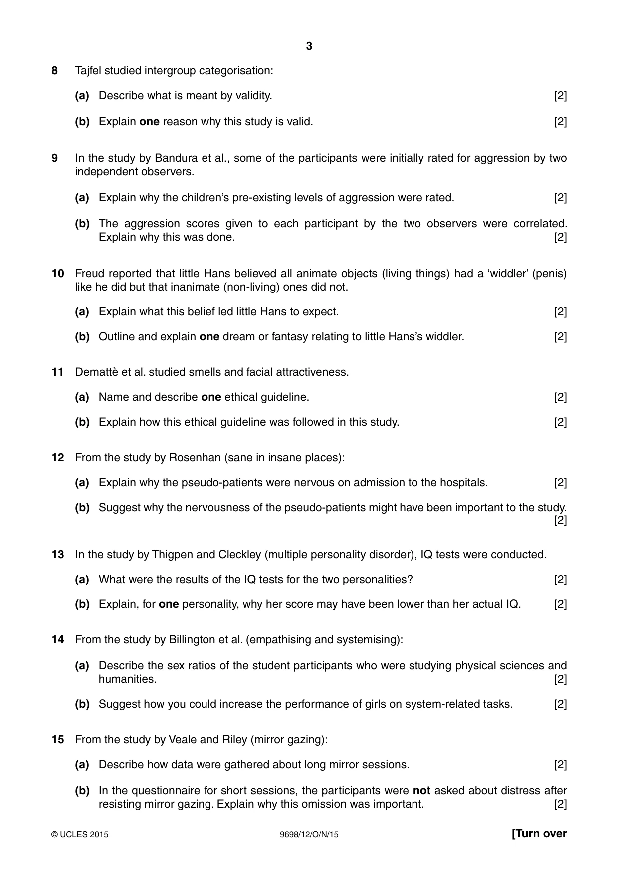 Cambridge A Level Psychology 9698 2015 Oct/Nov Paper 1 · Variant 2 question paper, page 3 of 4