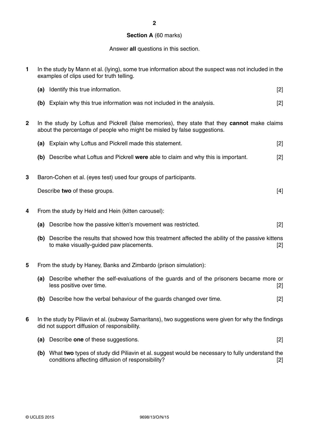 Cambridge A Level Psychology 9698 2015 Oct/Nov Paper 1 · Variant 3 question paper, page 2 of 4