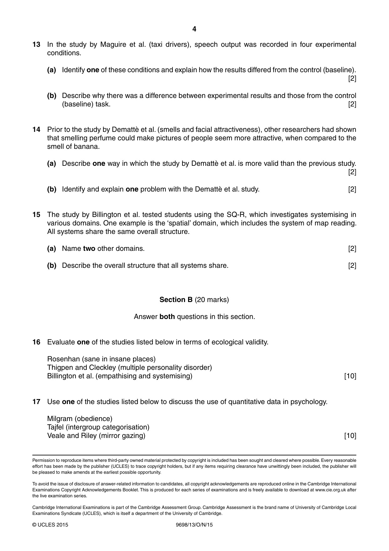 Cambridge A Level Psychology 9698 2015 Oct/Nov Paper 1 · Variant 3 question paper, page 4 of 4