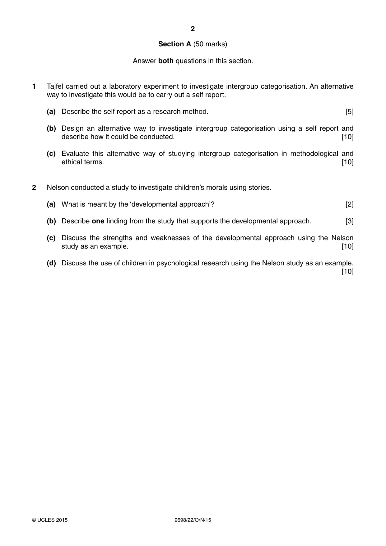 Cambridge A Level Psychology 9698 2015 Oct/Nov Paper 2 · Variant 2 question paper, page 2 of 4