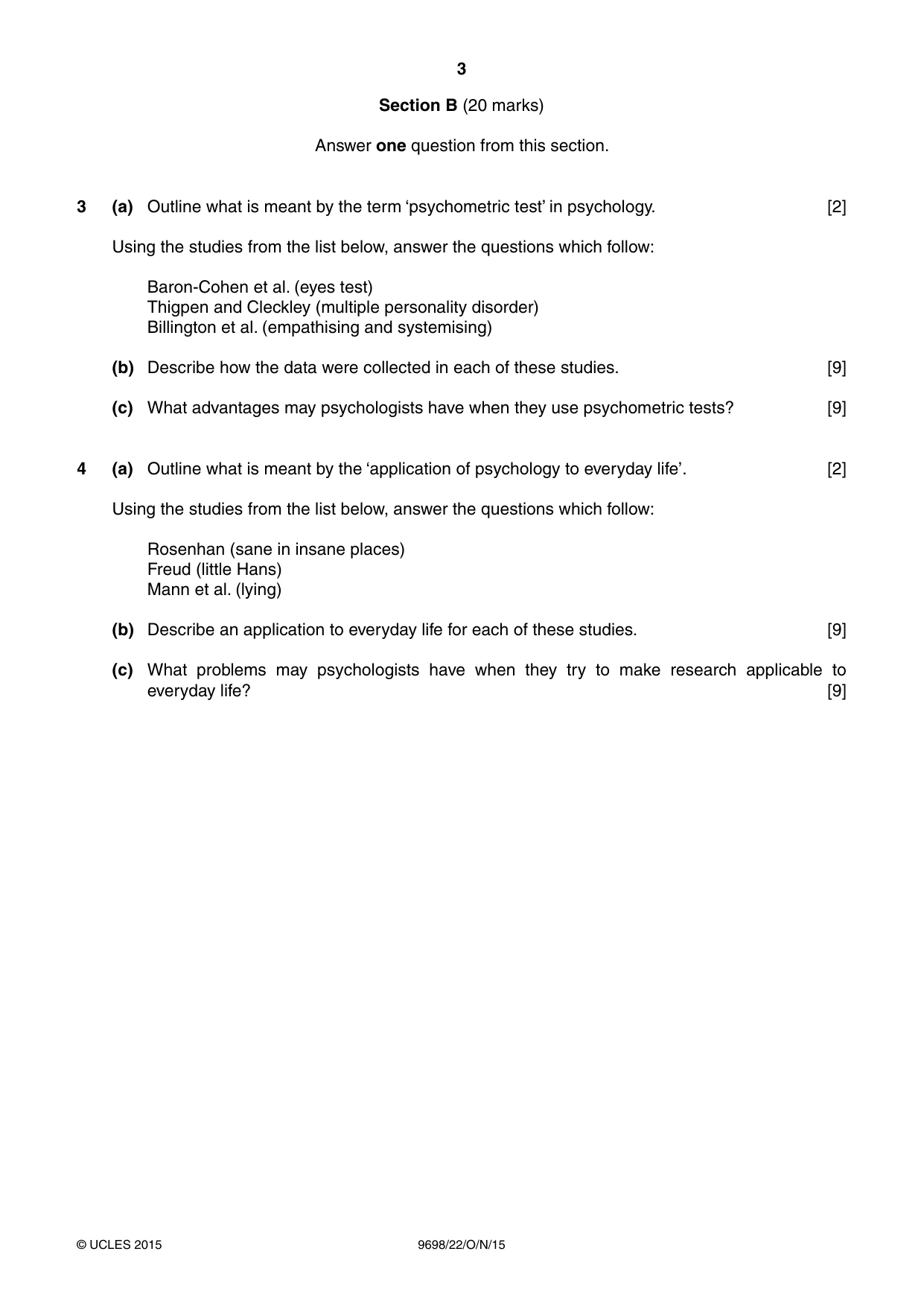 Cambridge A Level Psychology 9698 2015 Oct/Nov Paper 2 · Variant 2 question paper, page 3 of 4