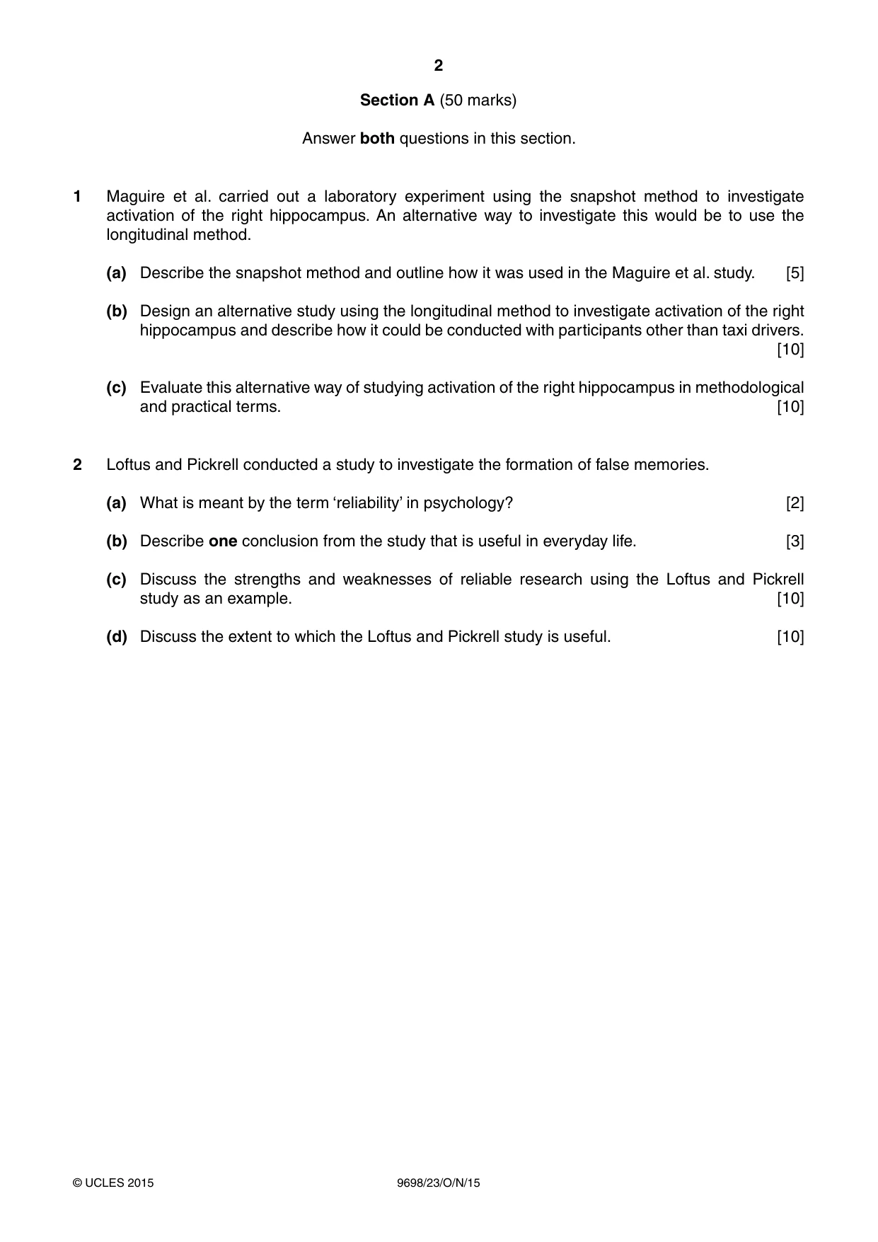 Cambridge A Level Psychology 9698 2015 Oct/Nov Paper 2 · Variant 3 question paper, page 2 of 4