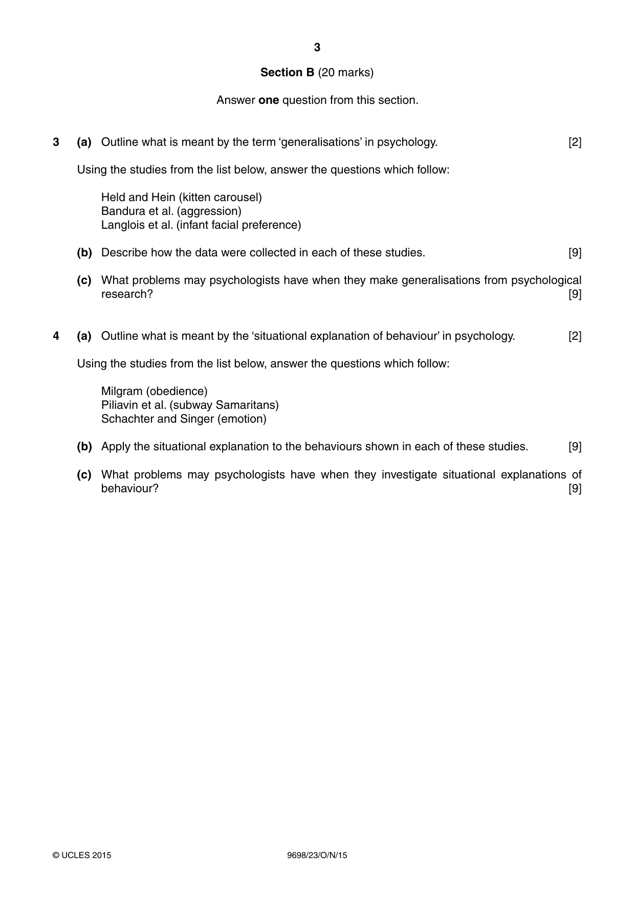 Cambridge A Level Psychology 9698 2015 Oct/Nov Paper 2 · Variant 3 question paper, page 3 of 4