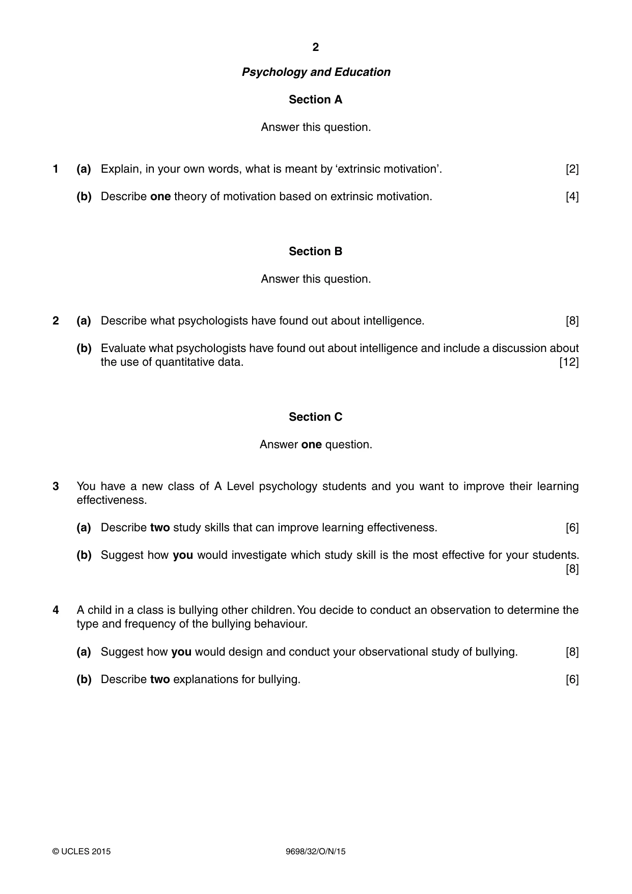 Cambridge A Level Psychology 9698 2015 Oct/Nov Paper 3 · Variant 2 question paper, page 2 of 8
