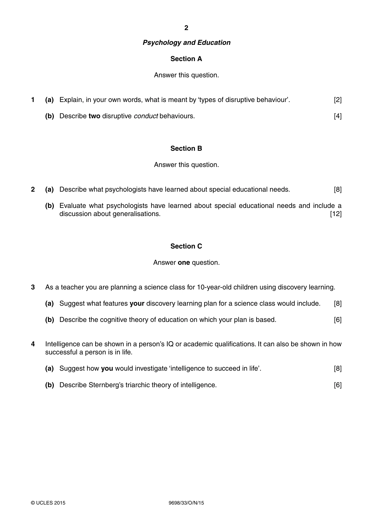 Cambridge A Level Psychology 9698 2015 Oct/Nov Paper 3 · Variant 3 question paper, page 2 of 8