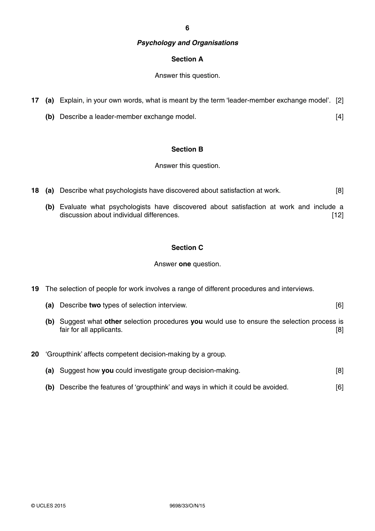 Cambridge A Level Psychology 9698 2015 Oct/Nov Paper 3 · Variant 3 question paper, page 6 of 8