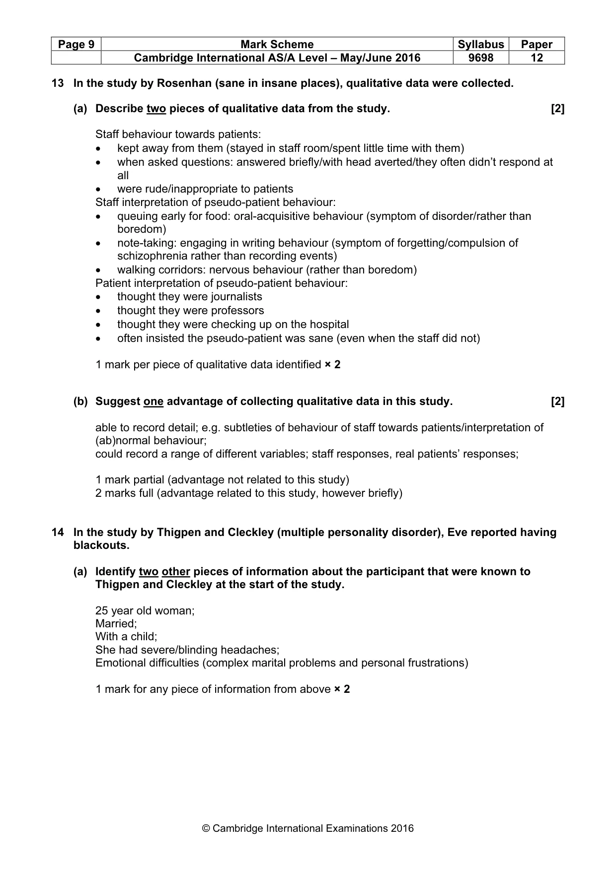 Mark scheme, page 9 of 14