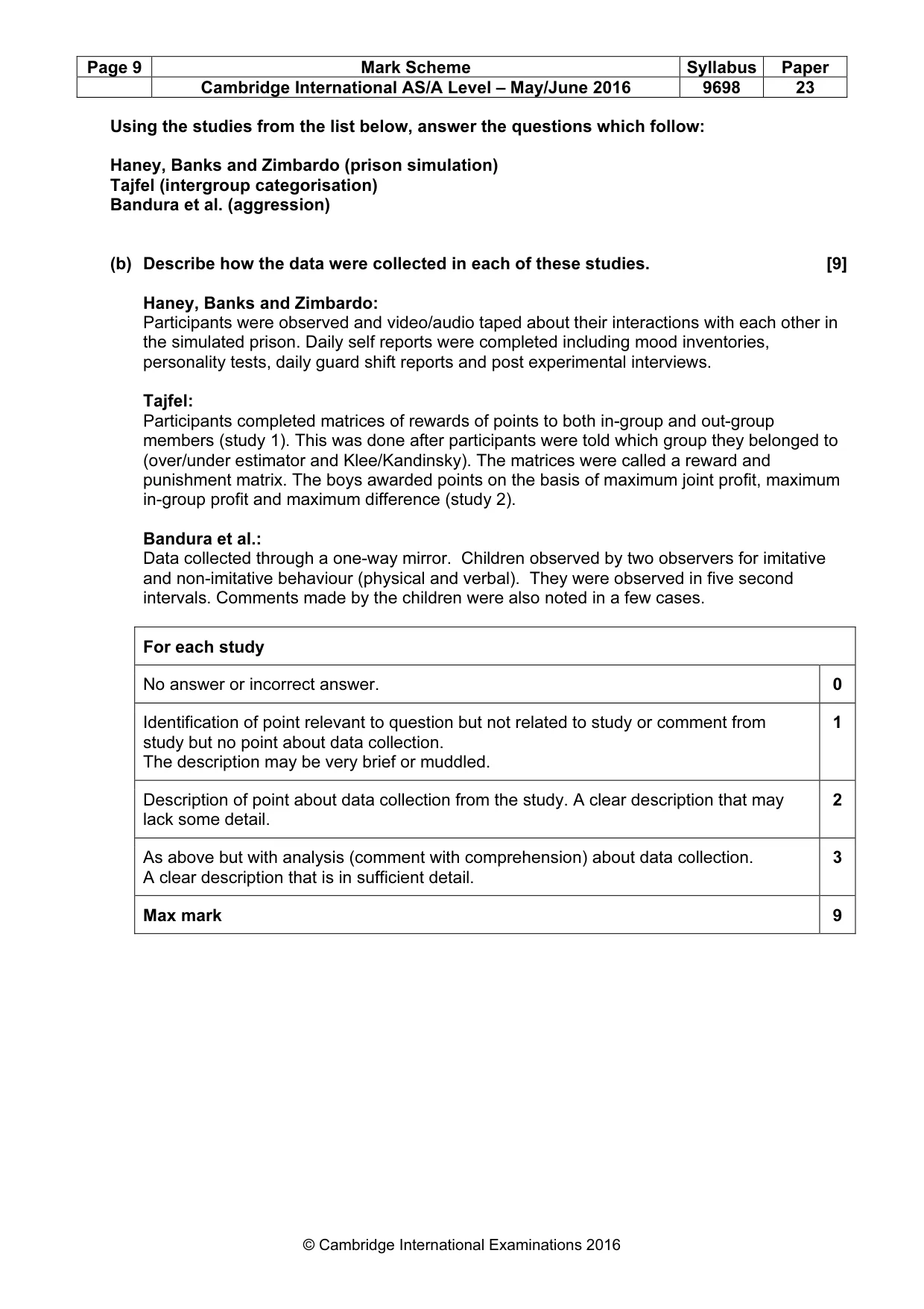 Mark scheme, page 9 of 10