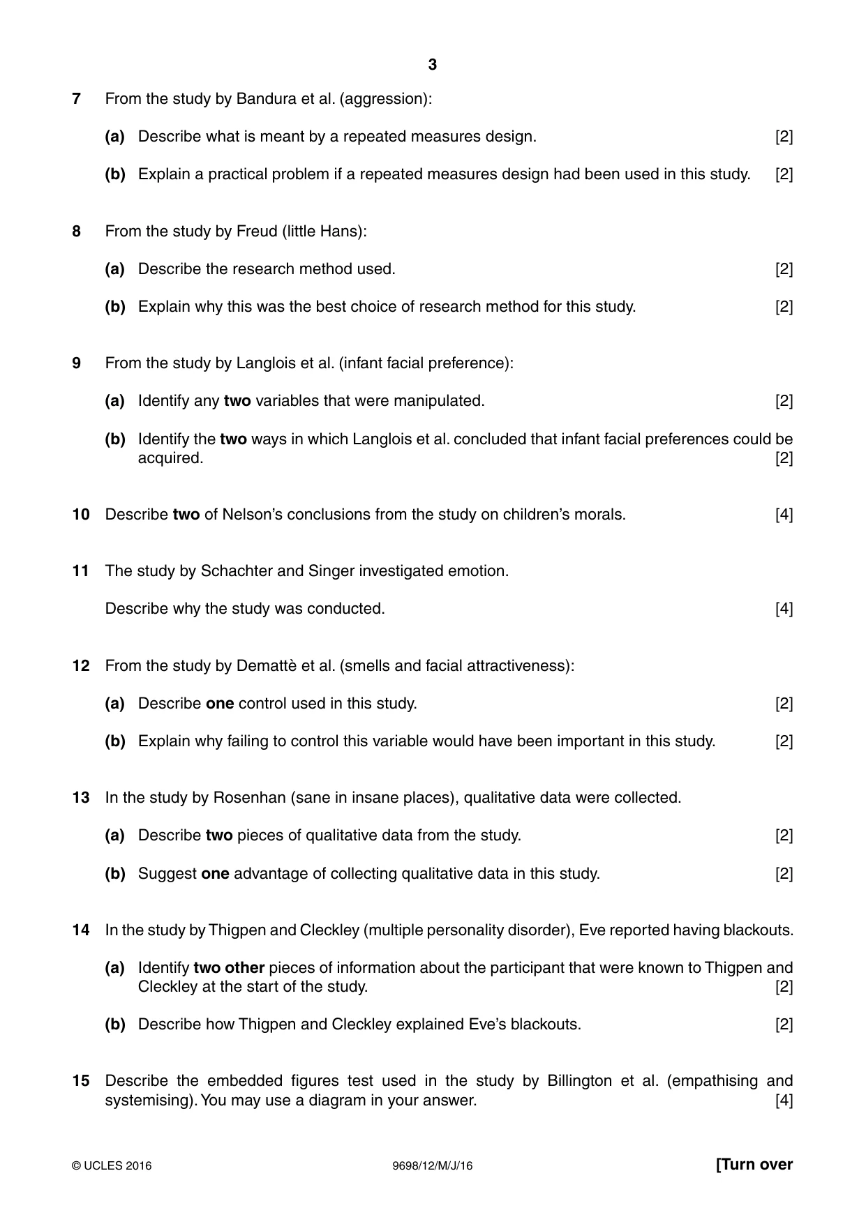 Cambridge A Level Psychology 9698 2016 May/June Paper 1 · Variant 2 question paper, page 3 of 4