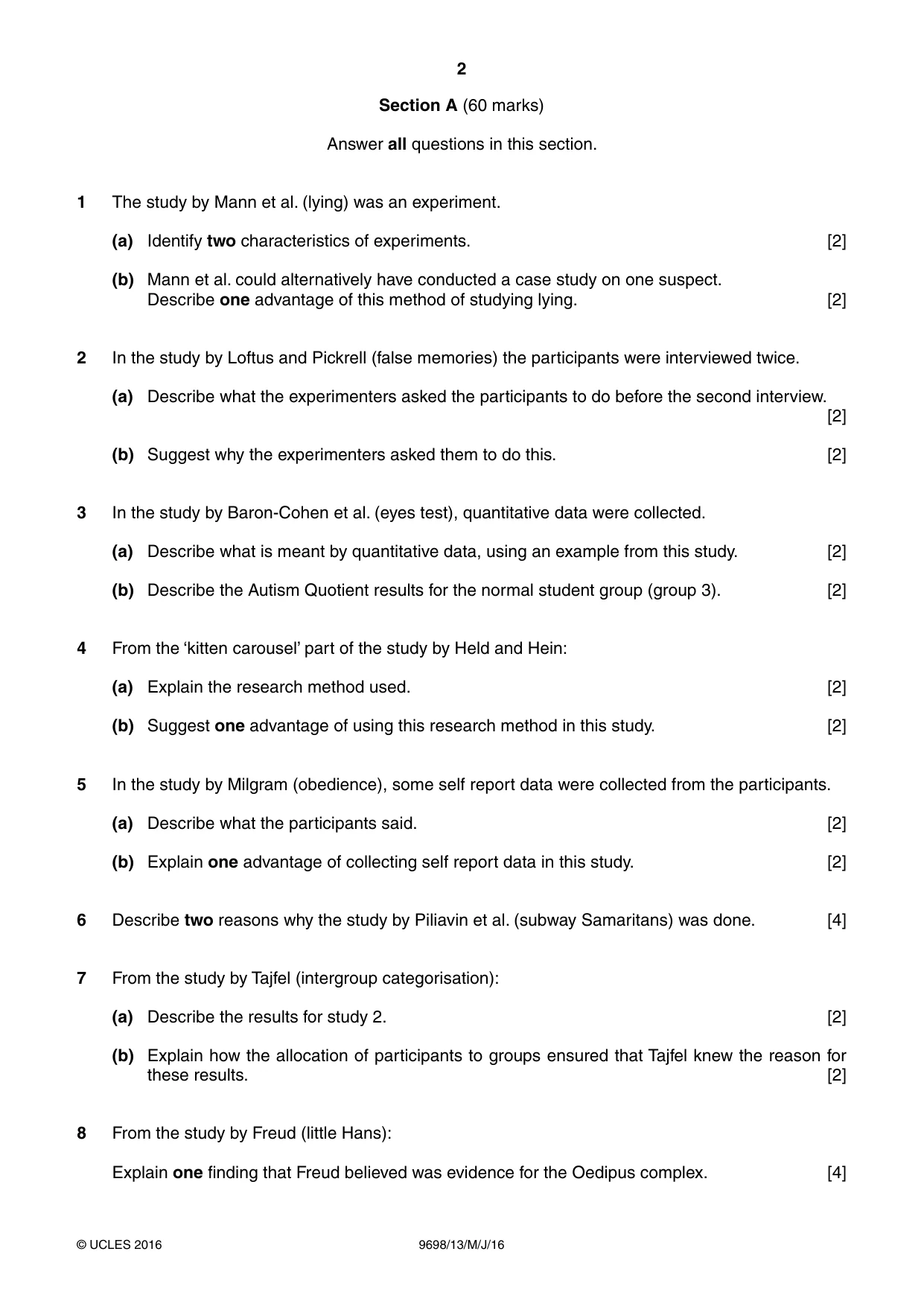 Cambridge A Level Psychology 9698 2016 May/June Paper 1 · Variant 3 question paper, page 2 of 4