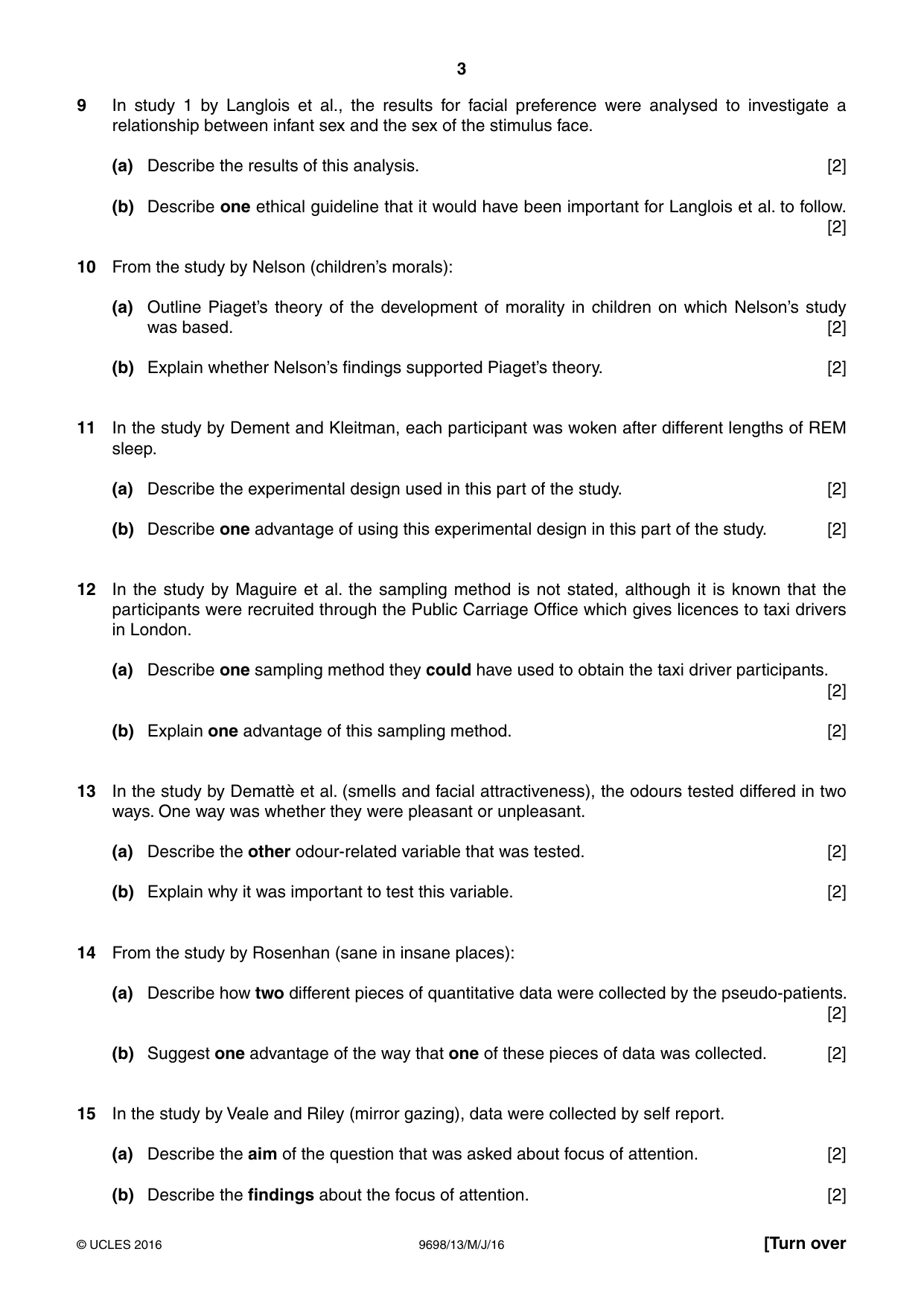 Cambridge A Level Psychology 9698 2016 May/June Paper 1 · Variant 3 question paper, page 3 of 4