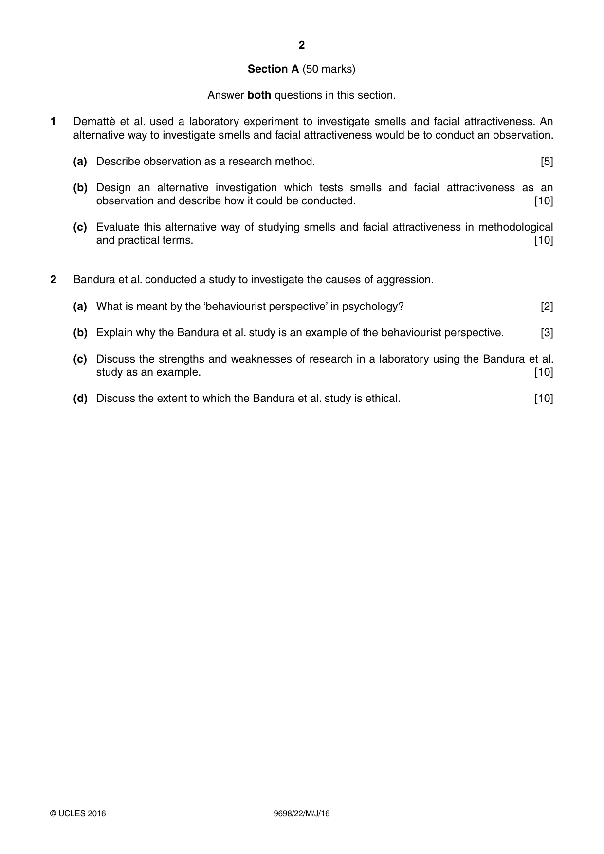 Cambridge A Level Psychology 9698 2016 May/June Paper 2 · Variant 2 question paper, page 2 of 4