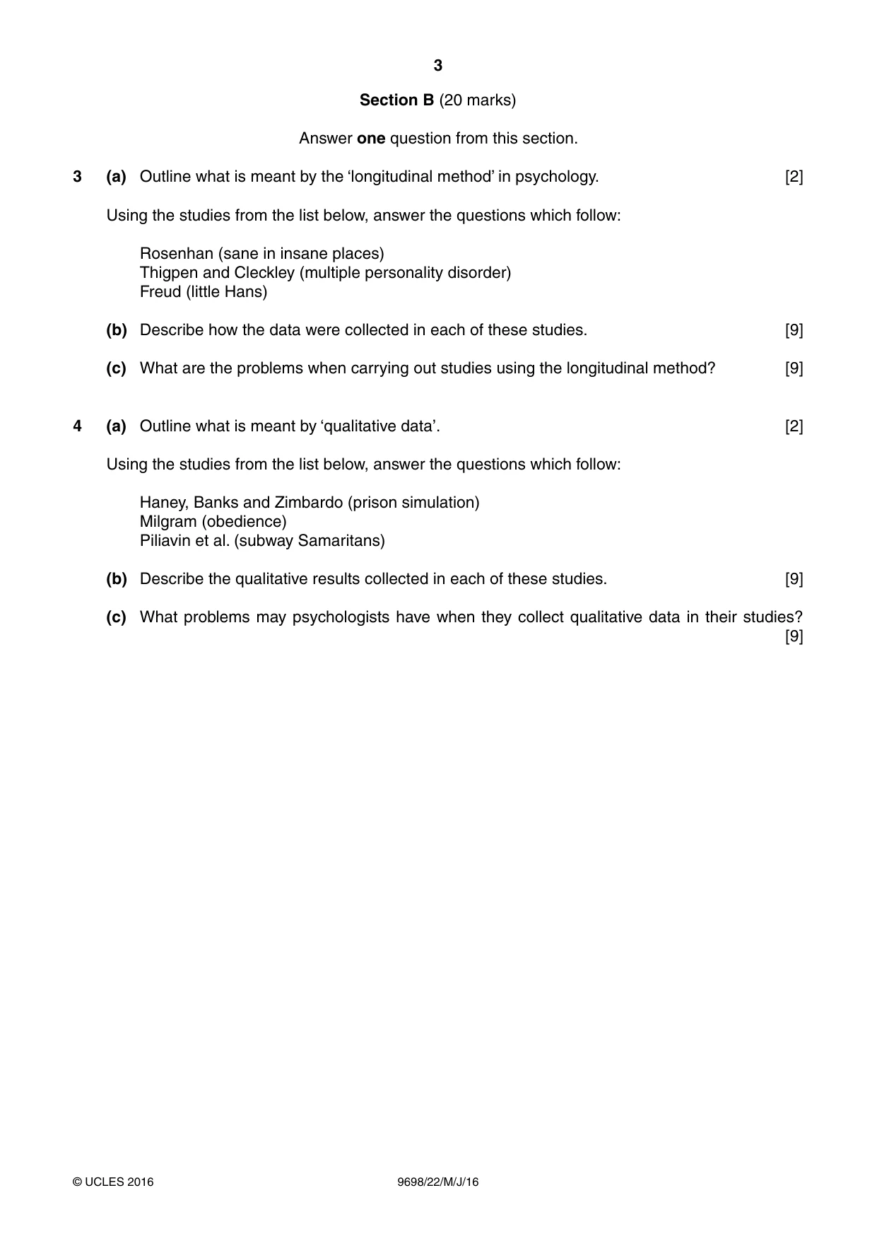 Cambridge A Level Psychology 9698 2016 May/June Paper 2 · Variant 2 question paper, page 3 of 4