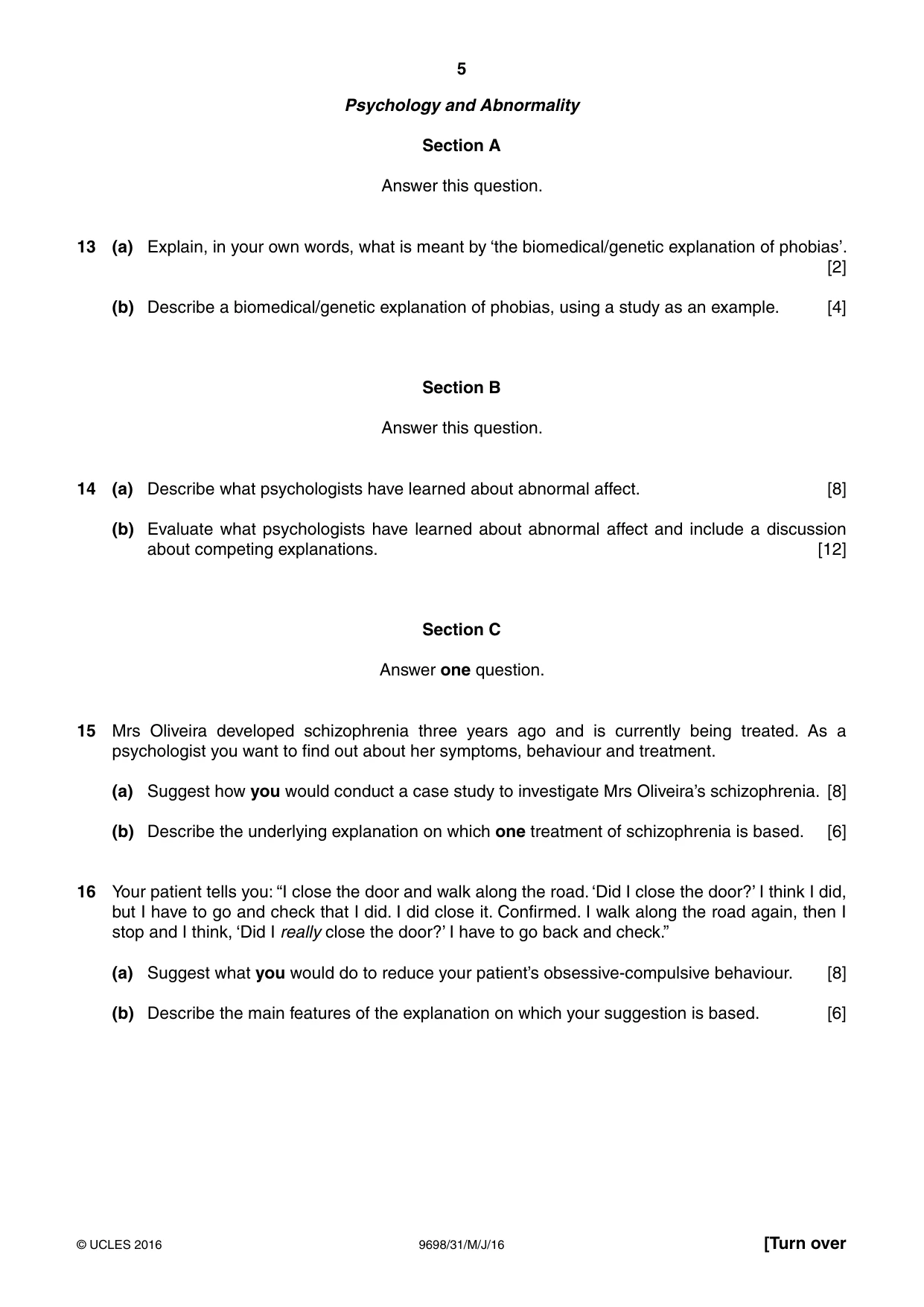 Cambridge A Level Psychology 9698 2016 May/June Paper 3 · Variant 1 question paper, page 5 of 8