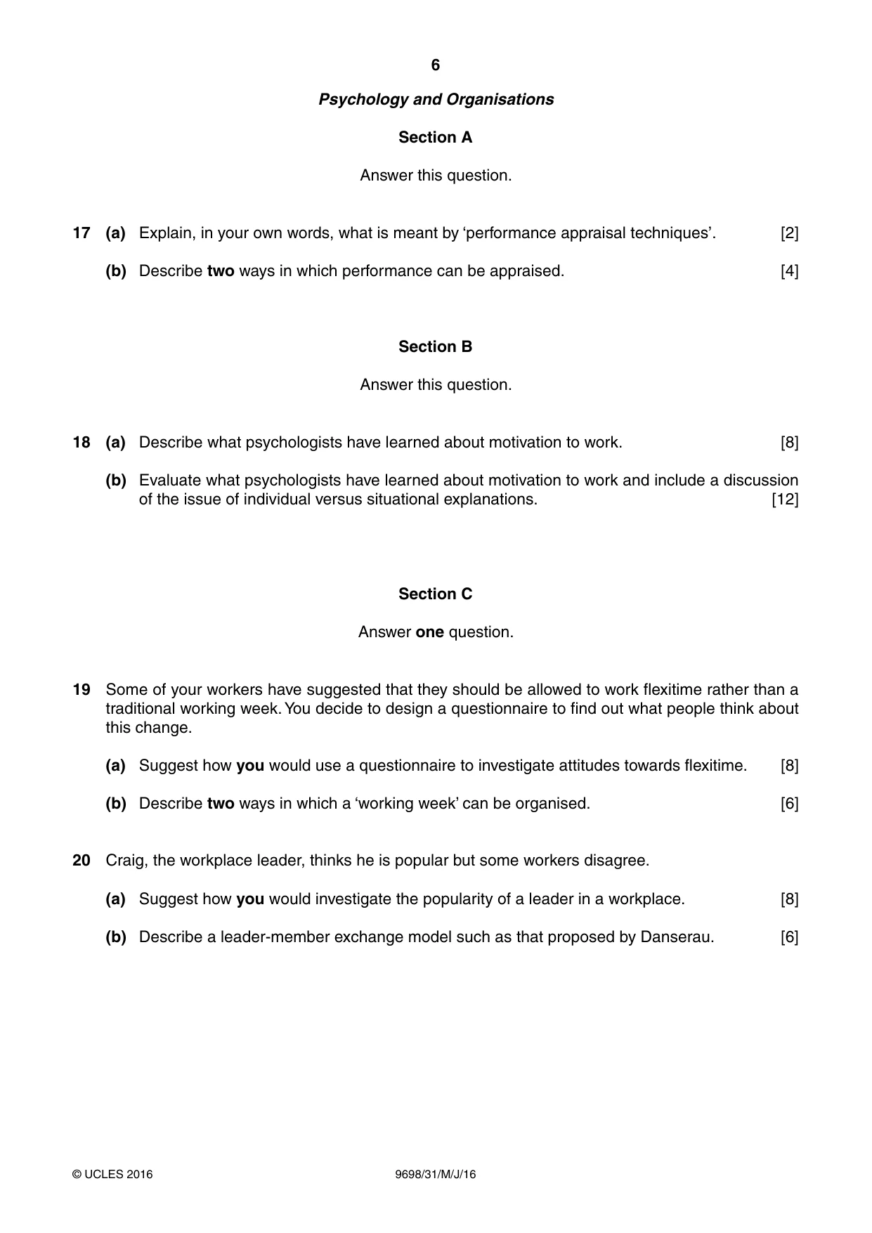 Cambridge A Level Psychology 9698 2016 May/June Paper 3 · Variant 1 question paper, page 6 of 8